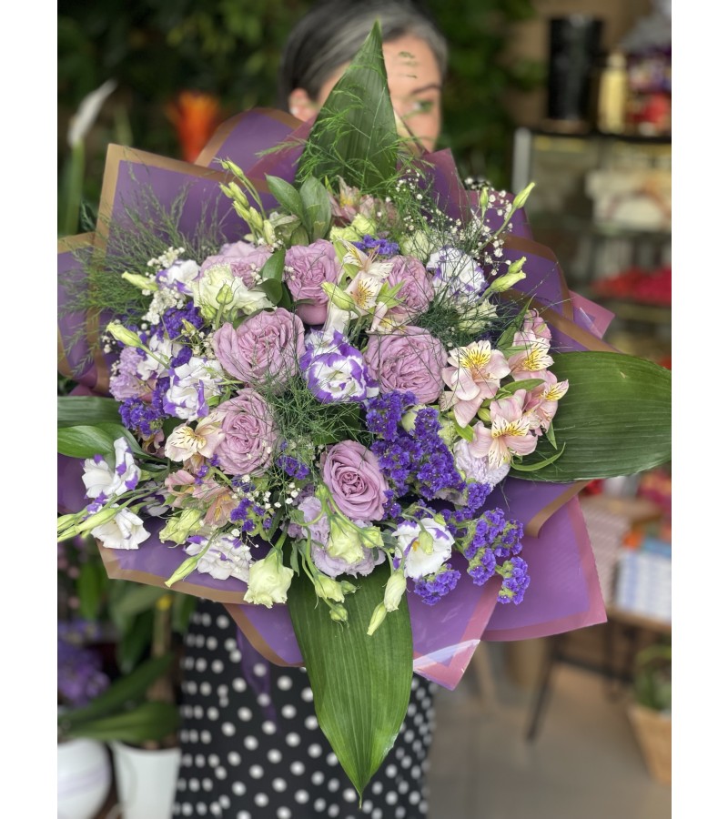 Lila Güllü Morlu Bahar Buketi