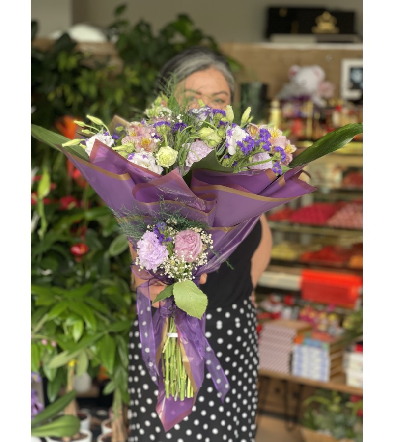 Lila Güllü Morlu Bahar Buketi