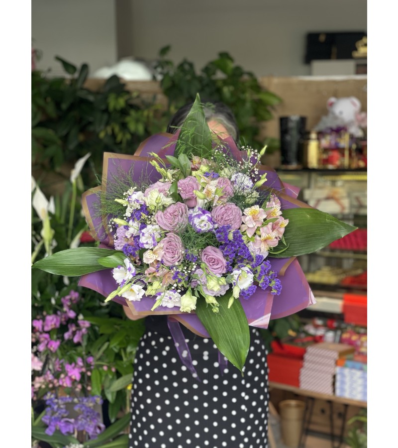 Lila Güllü Morlu Bahar Buketi