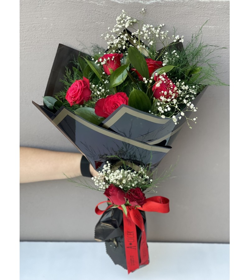 5'Li Kırmızı Gül Buketi