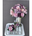 Gümüş Vazoda Pastel Renk Yapay Çiçek Aranjmanımız & Gümüş Çikolata Kutusu