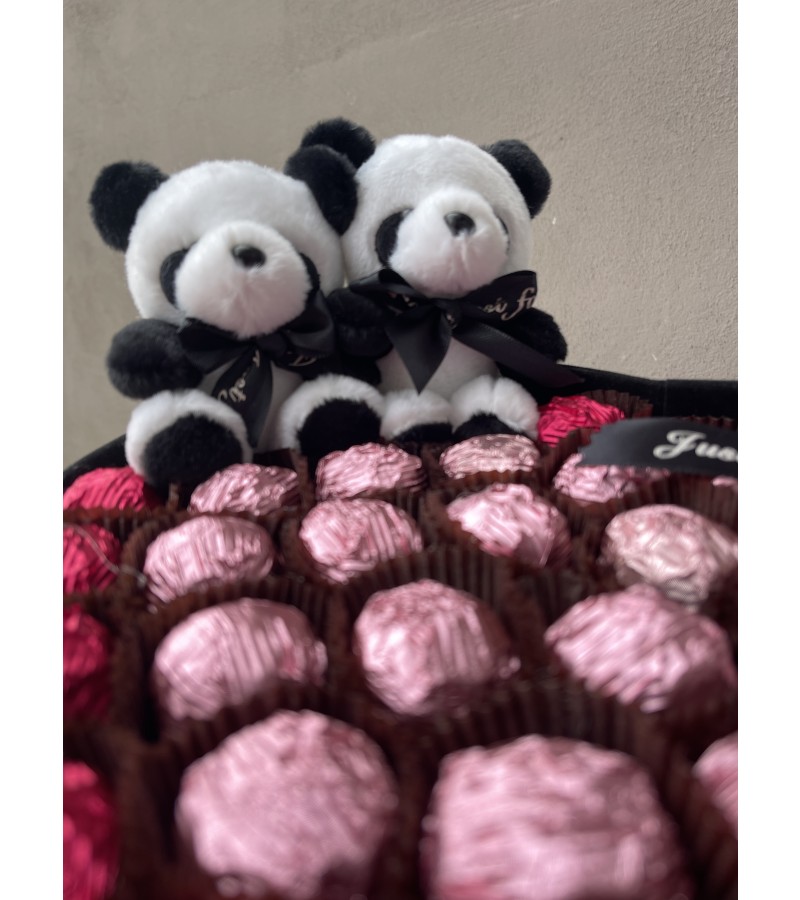 Just For You Pandalı Kalp Kadife Çikolata Kutusu