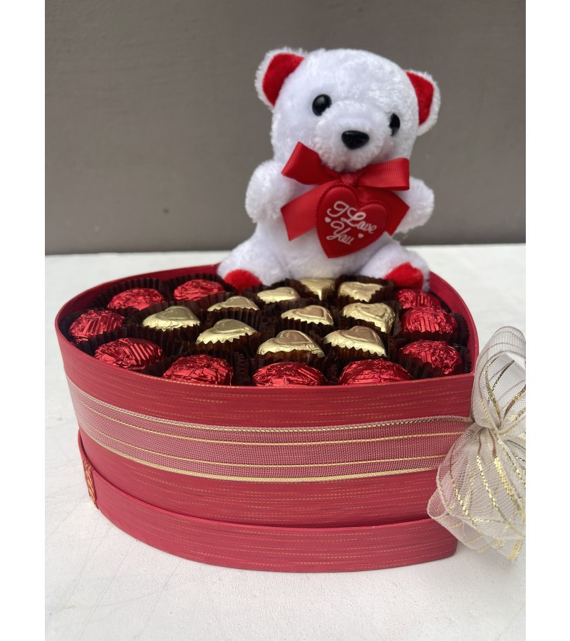 Kalp Kırmızı Ayıcıklı Çikolata Kutusu