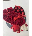 Yapay Çiçekli,Ayıcıklı Kalp Çikolata Kutusu