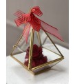Gold Kenarlı Cam Prizma Fanusta Kırmızı Kalp Solmayan Gül