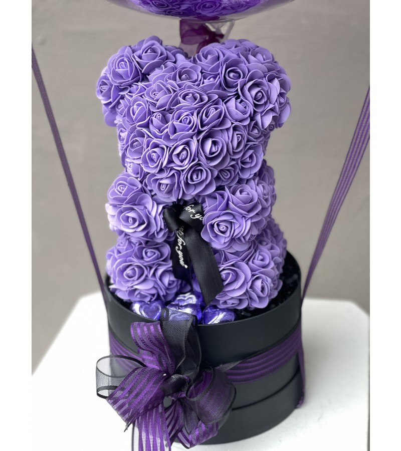 Mor Konsept Balonlu, Çikolatalı Rose Teddy Bear
