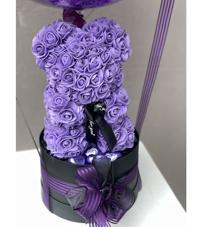 Mor Konsept Balonlu, Çikolatalı Rose Teddy Bear