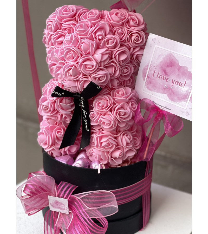 Pembe Konsept Balonlu, Çikolatalı Rose Teddy Bear