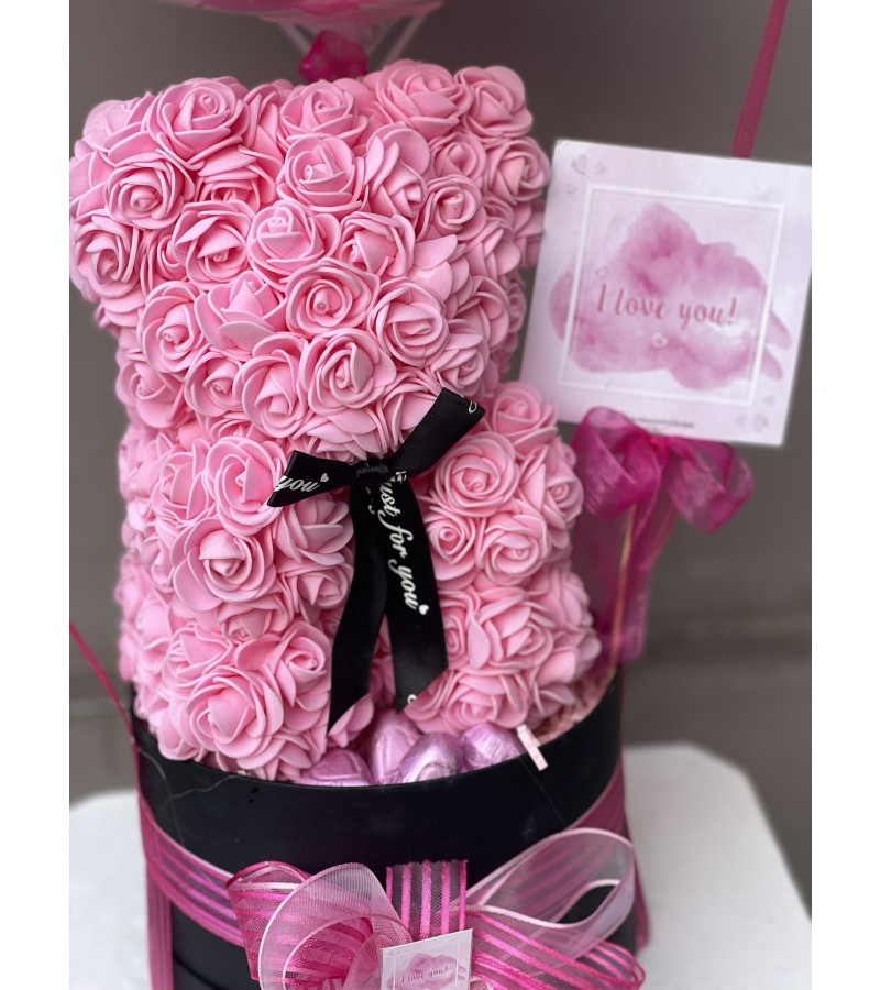 Pembe Konsept Balonlu, Çikolatalı Rose Teddy Bear
