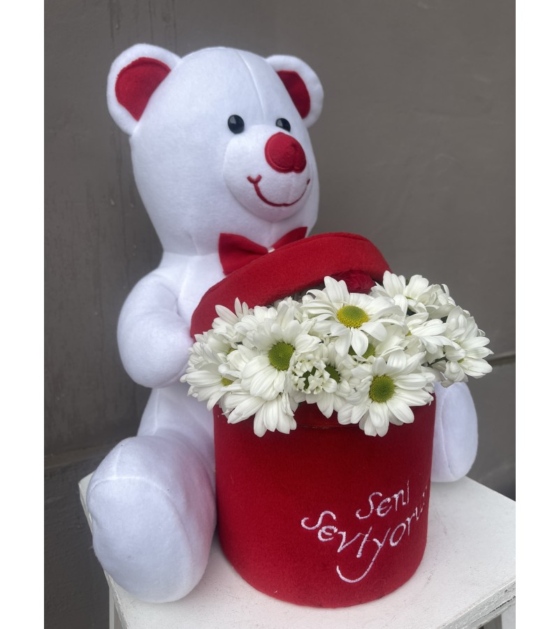 Seni Seviyorum Ayıcıklı Tek Gül Papatya