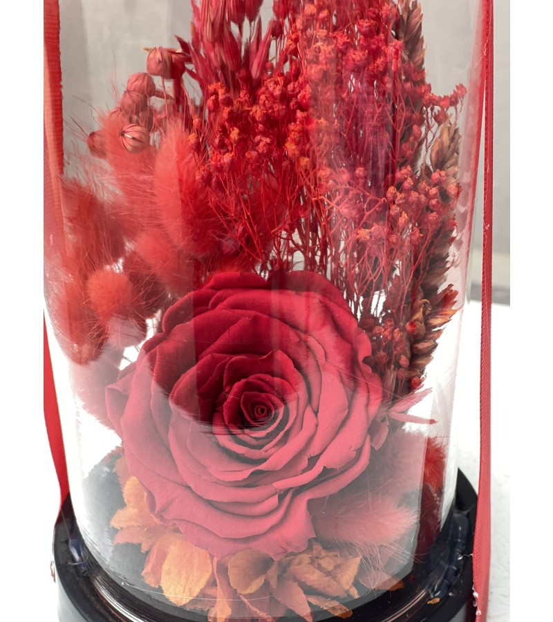 Kırmızı Kuru Çiçekli Solmayan Gül Aranjmanı