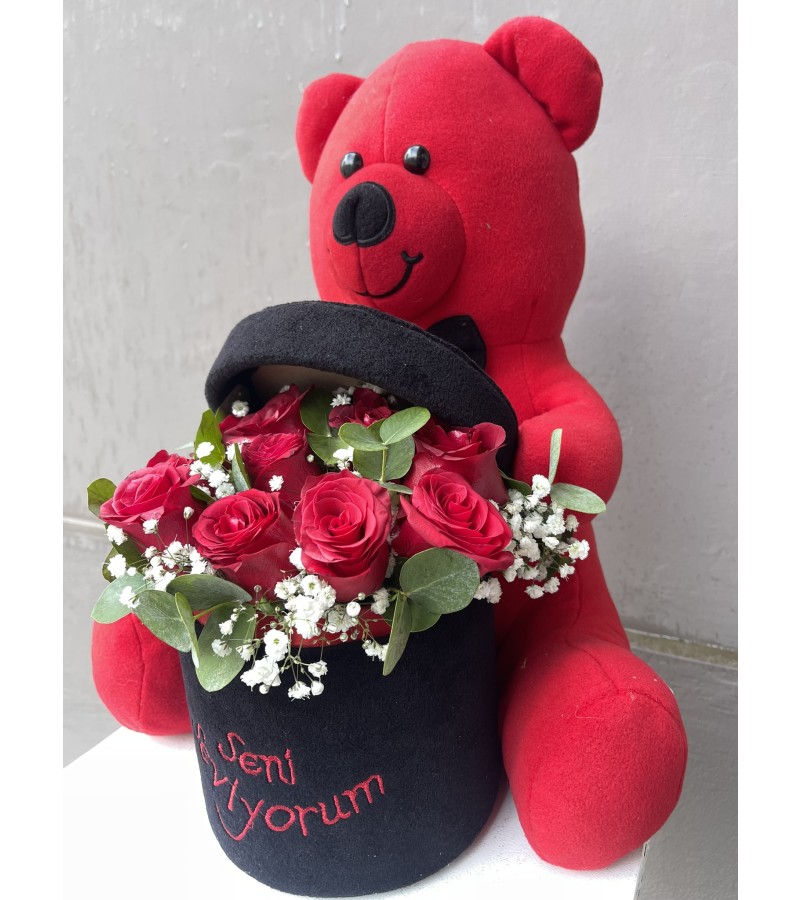 Seni Seviyorum Ayıcıklı Kırmızı Güller