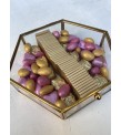 Mini Altıgen Cam Kutuda Pembe&Gold Kalpli Çikolata Kutusu