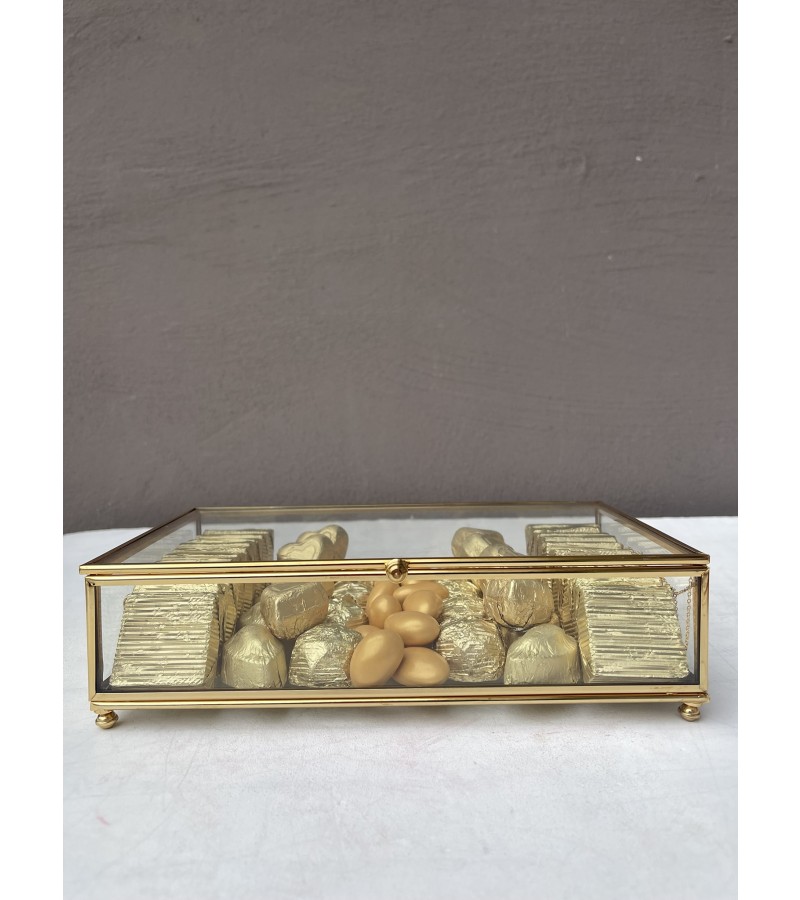 Cam Kutuda Full Gold Kalpli Nişan Çikolata Kutusu