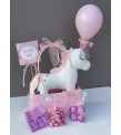 Pembe Unicorn Temalı Hoşgeldin Bebek Hediye Çantası