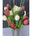 Gümüş Vazoda Renkli Lale Aranjman