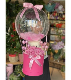 Pembe Kutuda Pembe İthal Güllü,Ayıcıklı,Çikolatalı,Balonlu Kutu