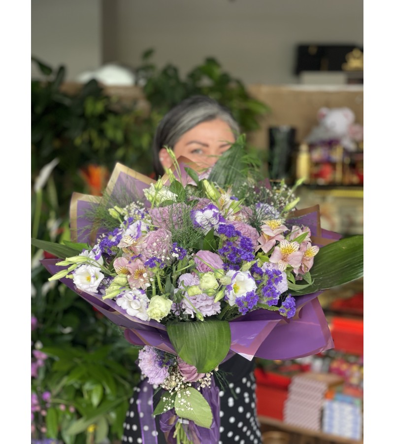 Lila Güllü Morlu Bahar Buketi