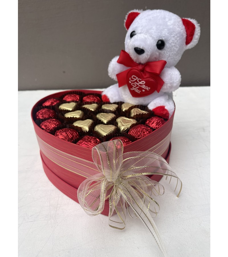 Kalp Kırmızı Ayıcıklı Çikolata Kutusu