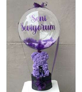 Mor Konsept Balonlu, Çikolatalı Rose Teddy Bear