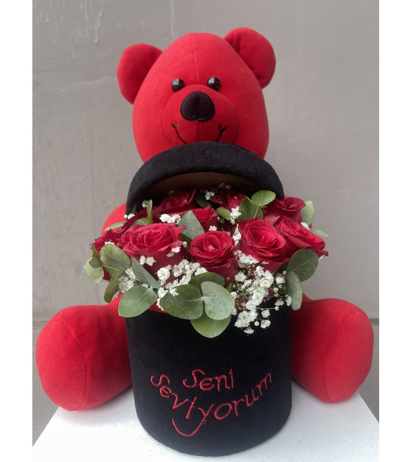 Seni Seviyorum Ayıcıklı Kırmızı Güller