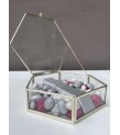 Mini Altıgen Cam Kutuda Fuşya&Gümüş Çikolata Kutusu