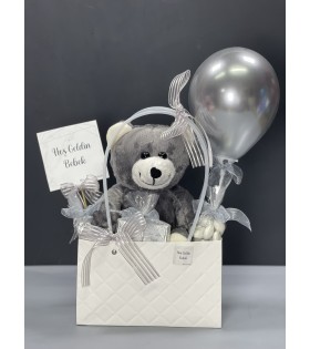Gri Ayıcık Hoş Geldin Bebek Hediye Çantası